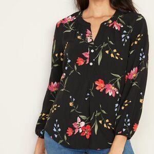 Old Navy Relaxed Popover Blouse Black Floral Size XL